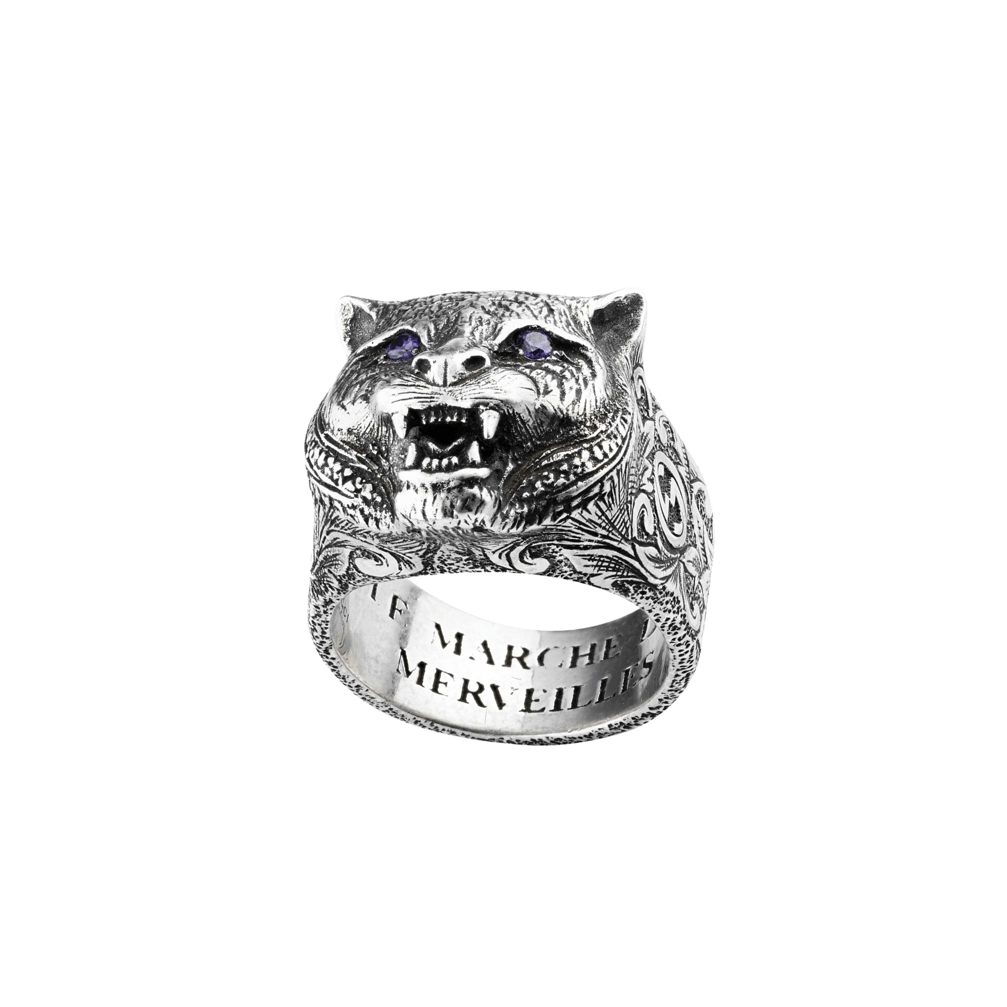 GUCCI Thin silver ring with feline head - Fecarotta Gioielli
