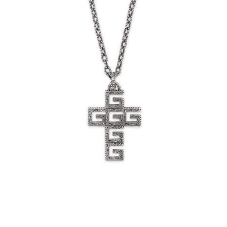 Gucci collana croce quadro grande argento silver necklace large cube sconto discount