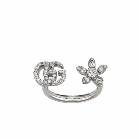 Flower and Double G ring with diamonds anello fiore gucci diamanti sconto discount