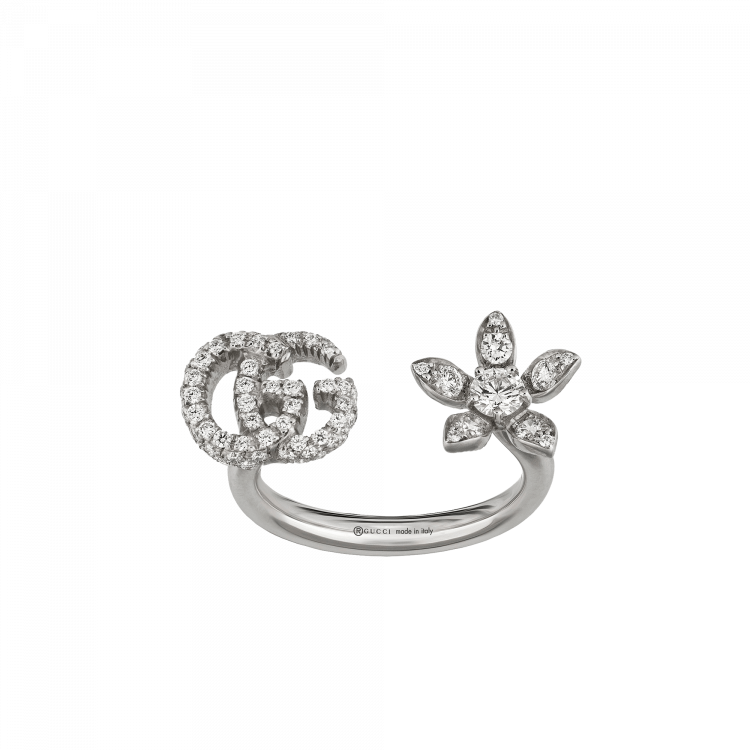 Flower and Double G ring with diamonds anello fiore gucci diamanti sconto discount
