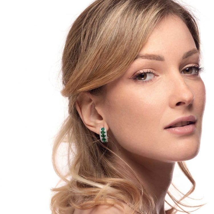 Orecchini in oro bianco con brillanti e smeraldi ER15233S sconto discount earrings emeralds diamonds