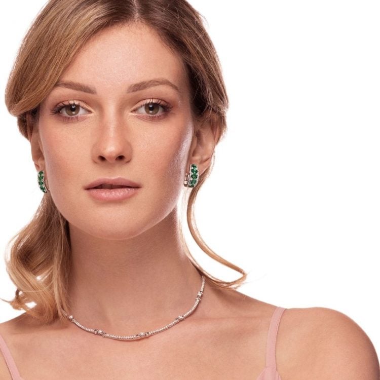 ORECCHINI IN ORO BIANCO CON BRILLANTI E SMERALDI earrings emerald diamonds sconto discount