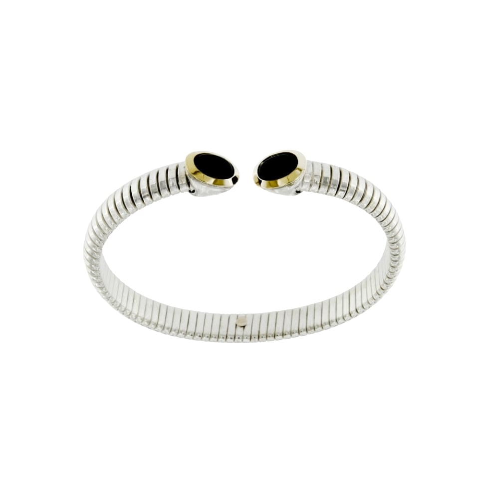 BRT010ONX-bracciale-tubogas-in-argento-925-con-finitura-oro-e-onici- silver bracelet sconto discount onyx