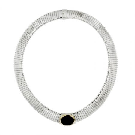 collana-tubogas-in-argento-925-con-finiture-oro-e-onice-aregento, silver onix nacklace