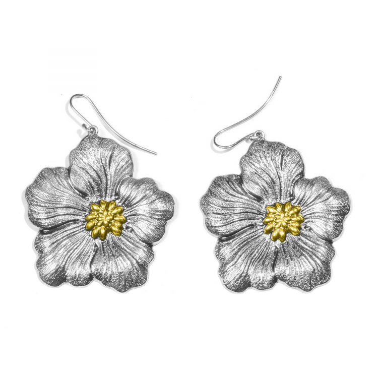 orecchini buccellati gardenia chiusura amo placcati oro grandi earrings silver blossom
