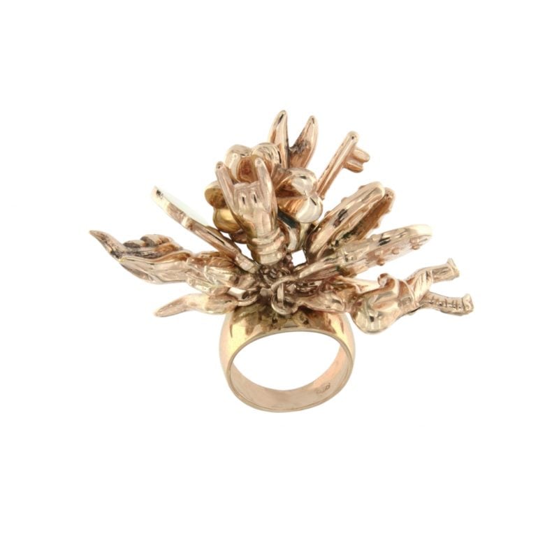 De Maria anello fortuna in argento 925 placato oro rosa e giallo con charms argento e rubini luky charms ring