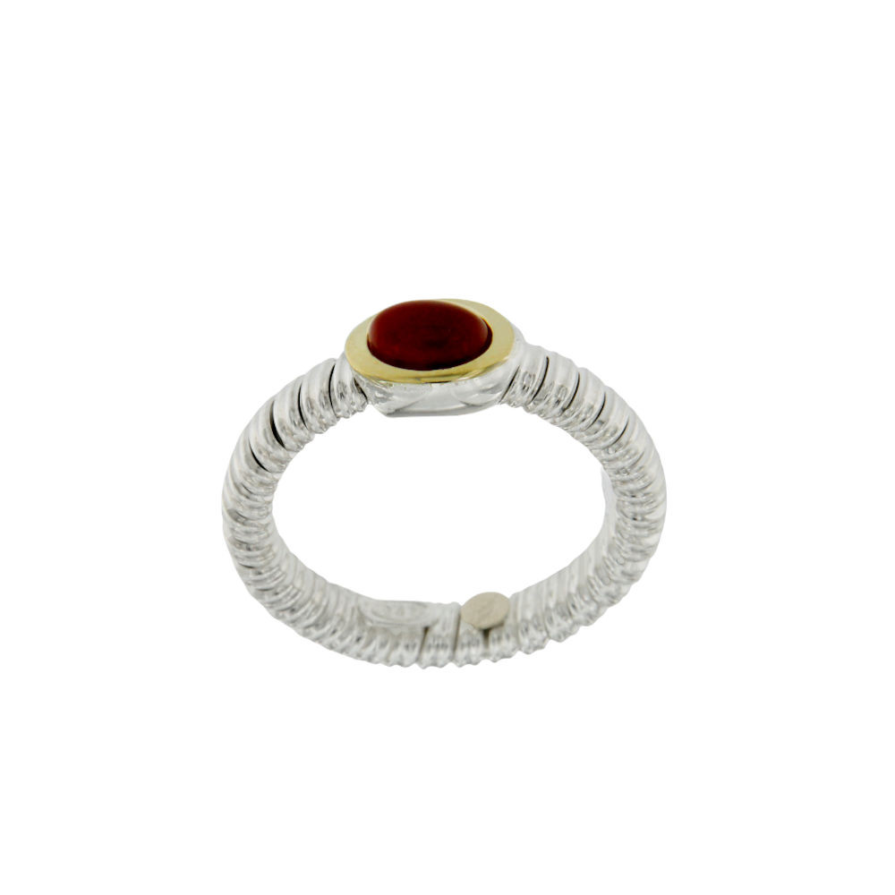 ANT029 anello tubogas stretto in argento 925 con finiture oro e corniola