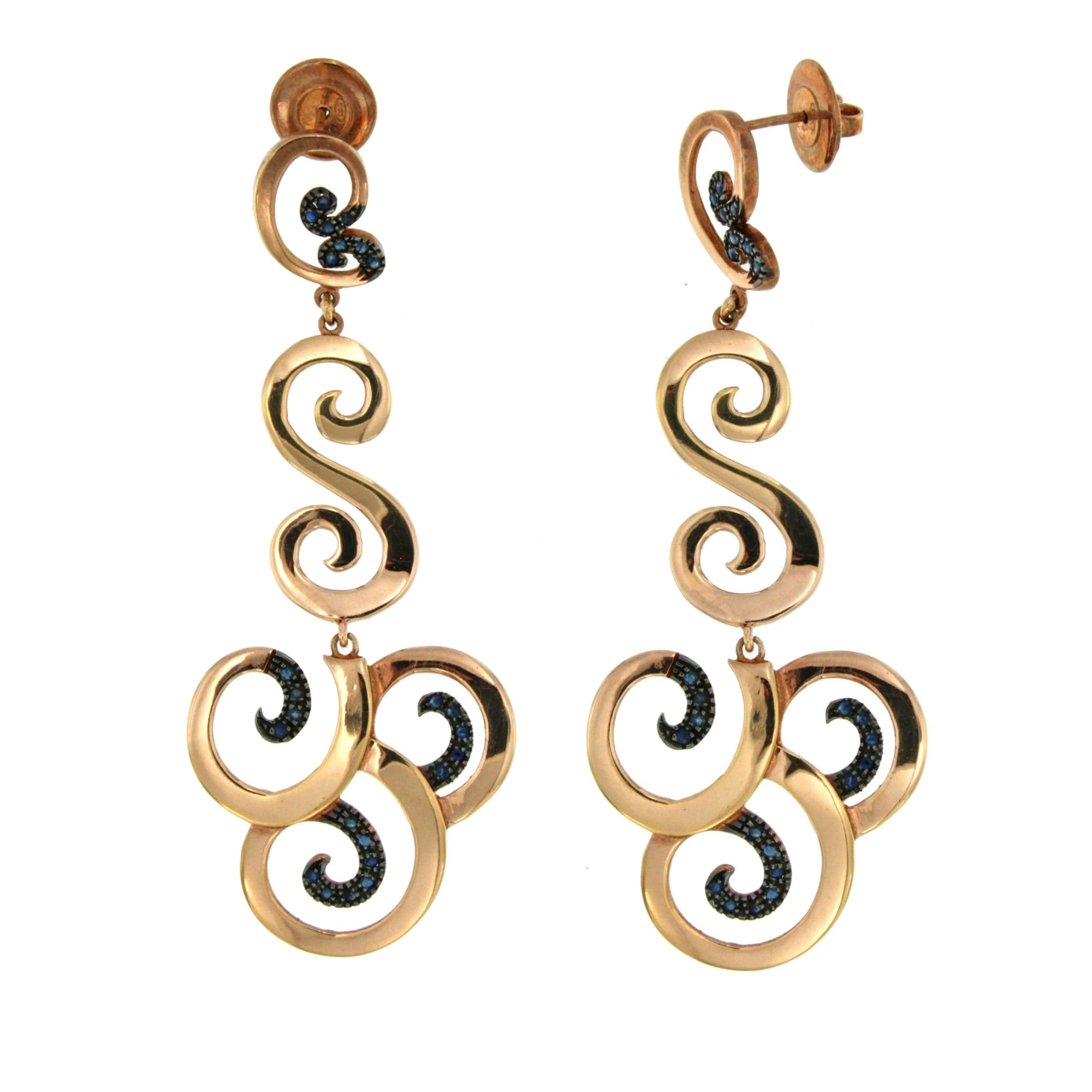 sapphires zaffiri silver pendant earring rose gold plated orecchini pendenti argento De Maria
