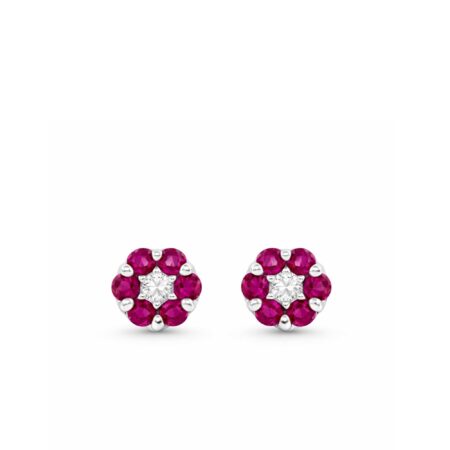 Small Earrings Rubies and diamond Flowers