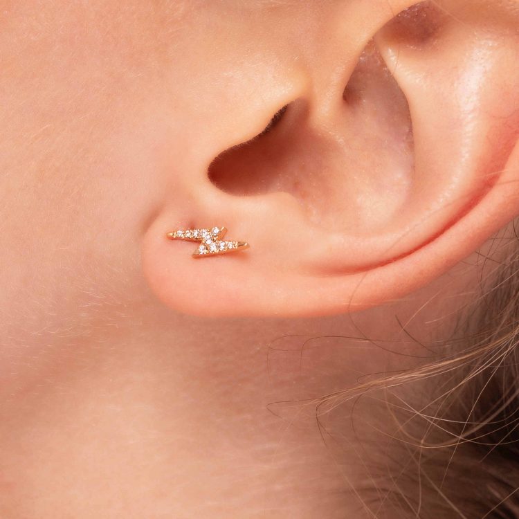 Monorecchino fulmine oro rosa con brillanti flash earring single diamonds sconto discount