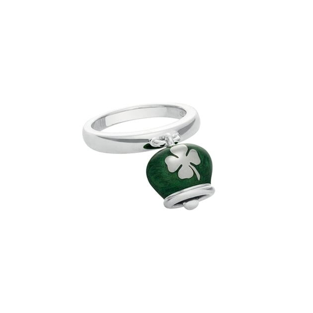 Anello Et Voilà campanella double face, in argento e smalto verde quadrifoglio ring silver bell