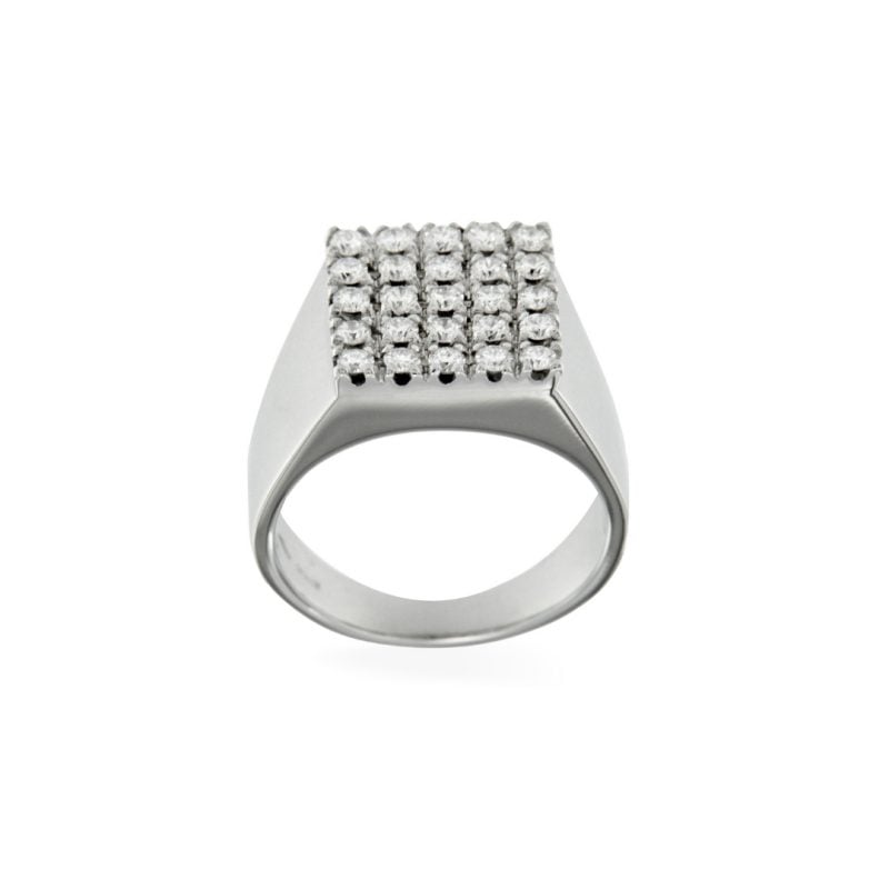 7039-33 anello timbro diamanti bianchi rettangolare oro bianco diamonds stamp ring chevalier pinky ring sconto discount