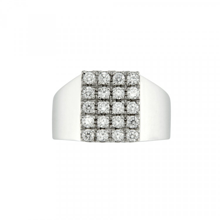 anello quadrato timbro diamanti bianchi oro bianco diamonds stamp chevalier pinky ring sconto discount