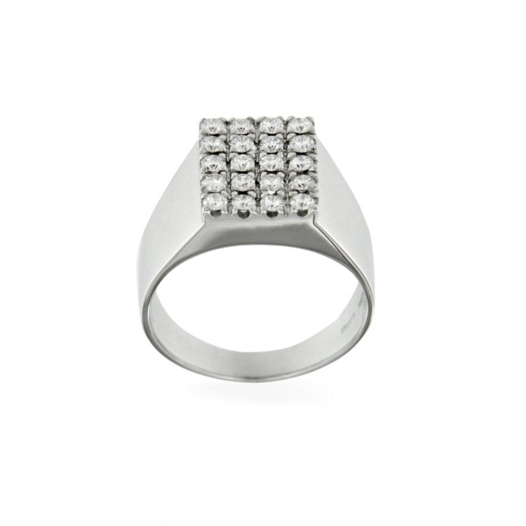 anello quadrato timbro diamanti bianchi oro bianco diamonds stamp chevalier pinky ring sconto discount