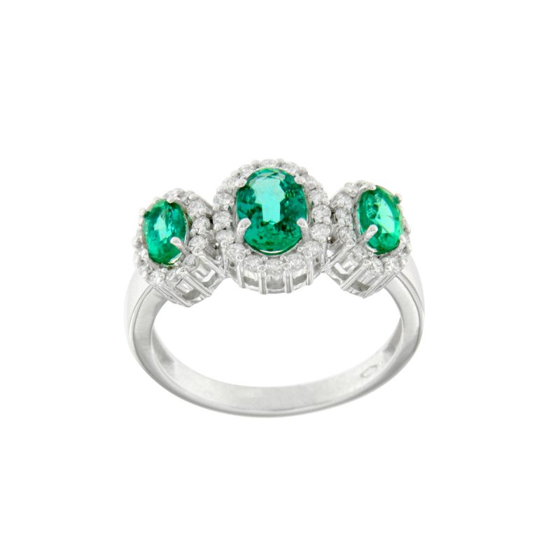 Anello in oro bianco smeraldi e diamanti emerald engagement ring diamonds sconto discount