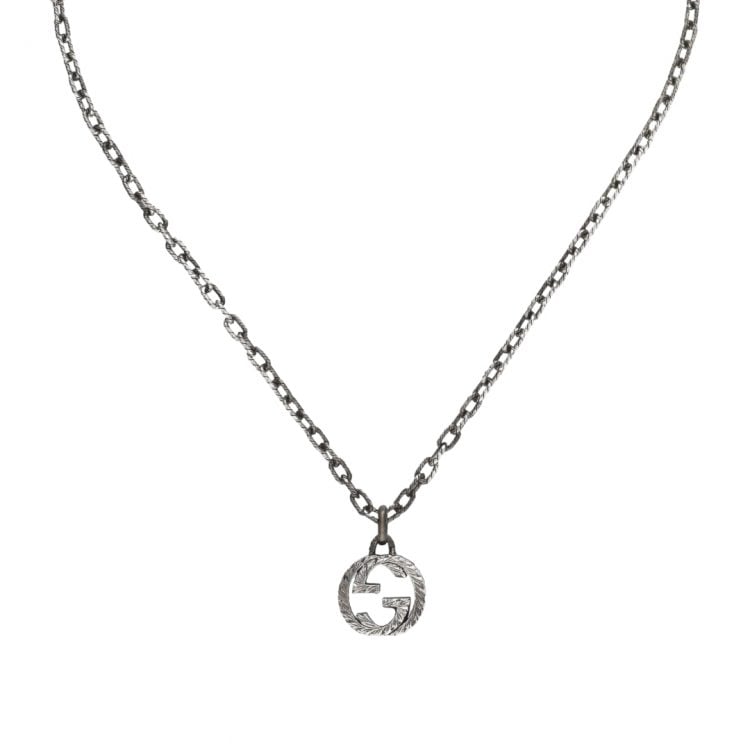 Collana GUCCI Collana con pendente GG 455307 J8400 0811 necklace silver interlocking sconto discount