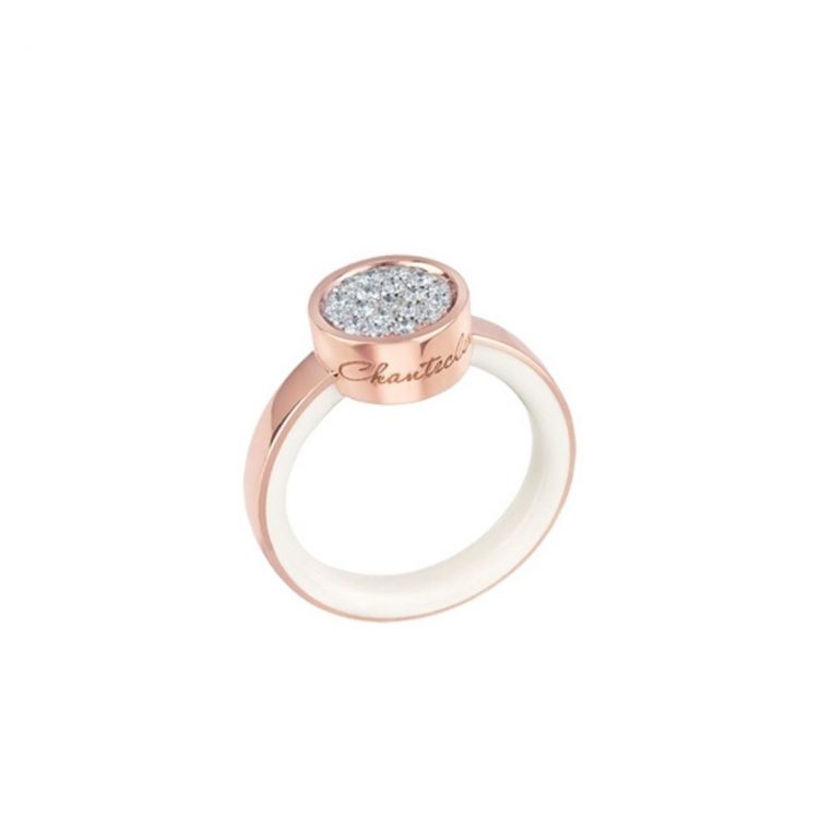 Anello CHANTECLER Paillettes oro rosa diamanti smalto 41139 ring diamonds discount sconto