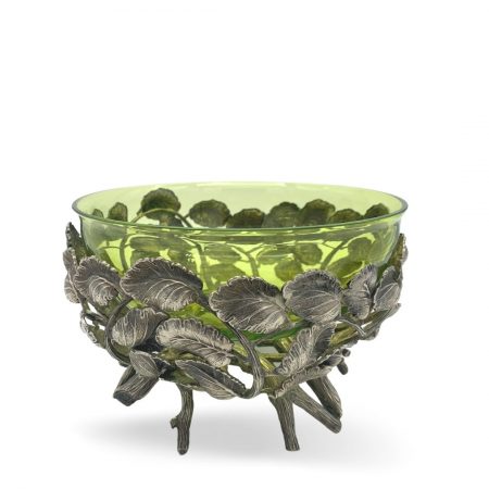 BUCCELLATI Centro tavola in cristallo verde e foglie in argento centre table silver sconto discount