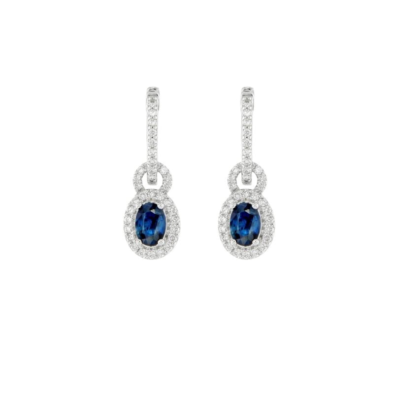 Orecchini in oro bianco con brillanti  e zaffiri blu White gold earrings with brilliants and blue sapphires sconto discount