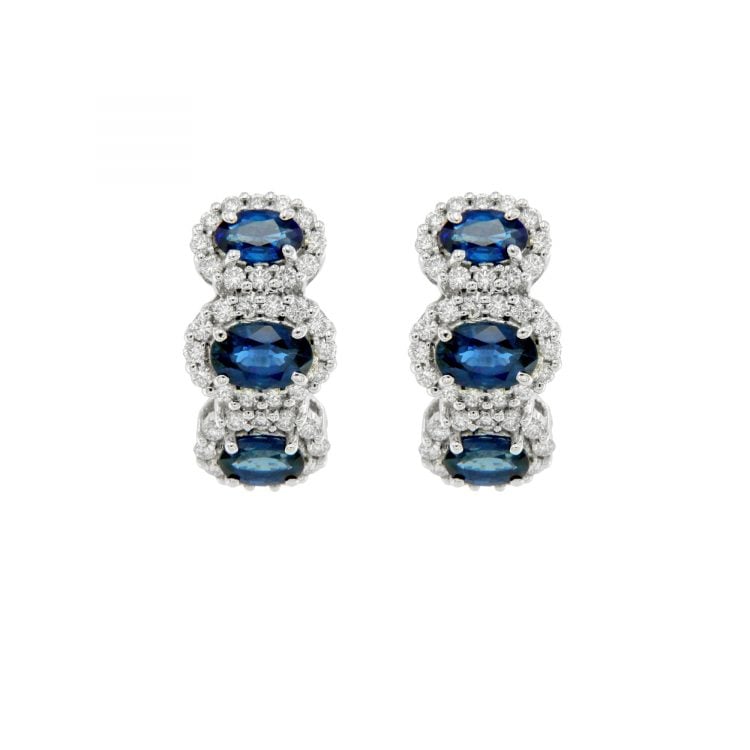 Orecchini in oro bianco con brillanti  e zaffiri blu White gold earrings with brilliants and blue sapphires sconto discount E6453z1