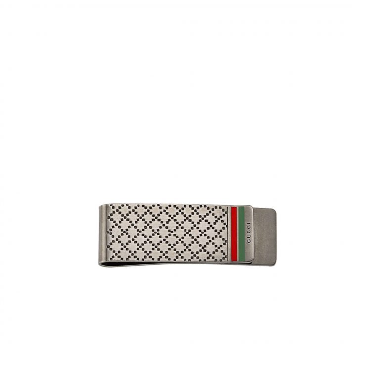 Fermasoldi Gucci argento con trama Diamond e bande colori GUCCI moneyclip silver gucci band