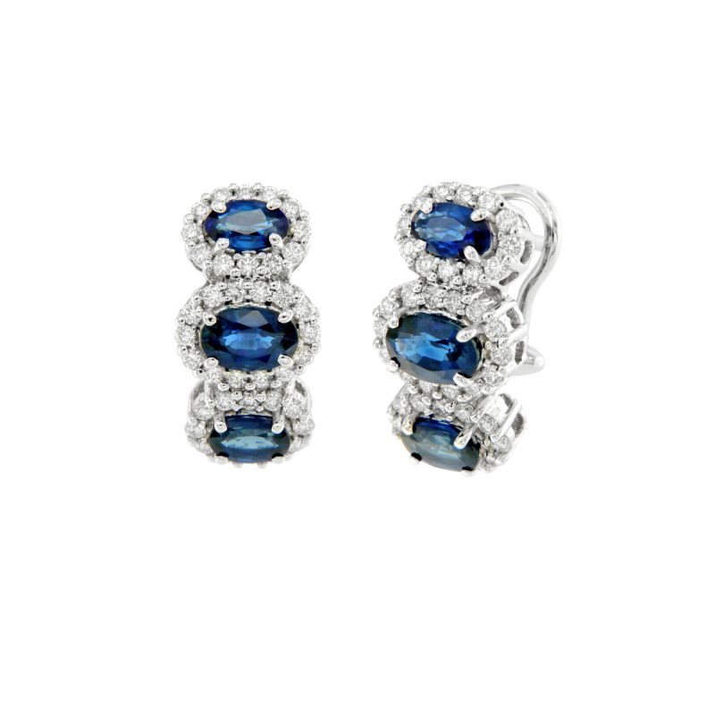 Orecchini in oro bianco con brillanti  e zaffiri blu White gold earrings with brilliants and blue sapphires sconto discount E6453