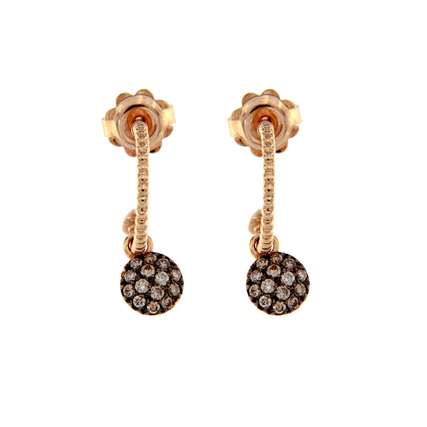 Orecchini oro rosa diamanti brown semicerchi con motivo sfere earrings diamonds sconto discount 45347_brown