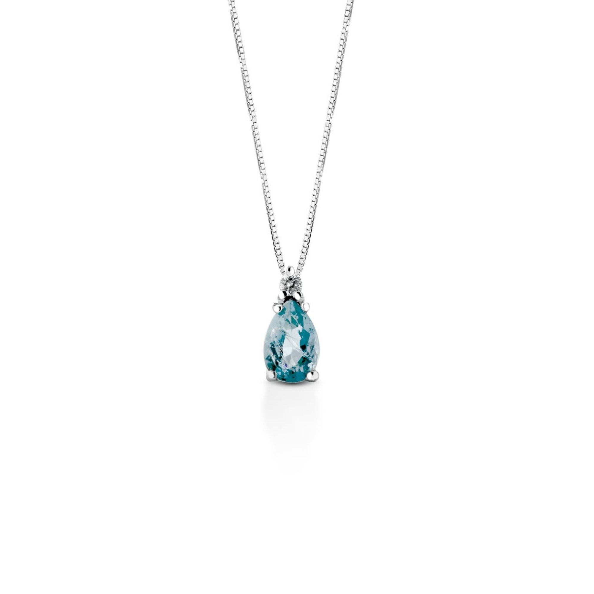 Collana oro bianco acquamarina e diamante  Aquamarine and diamond necklace in white gold sconto discount