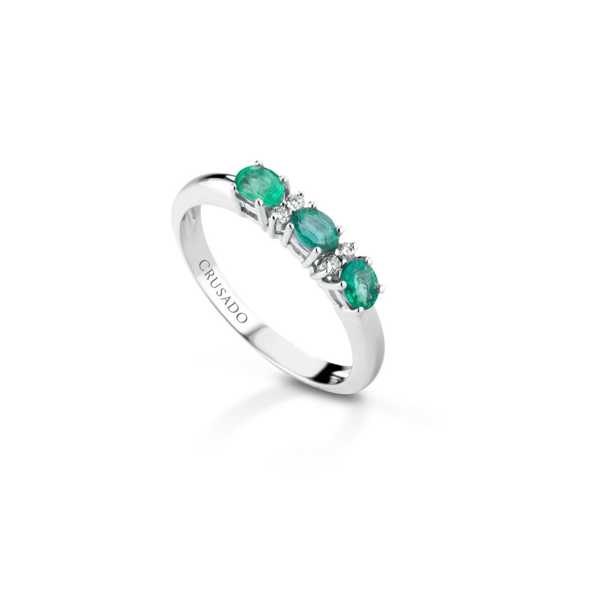 Anello trilogy con diamanti e smeraldi Trilogy ring with diamonds and emeralds t