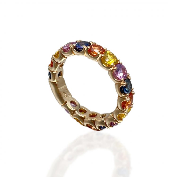 CIRCLE ring rose gold multicoloured sapphires a