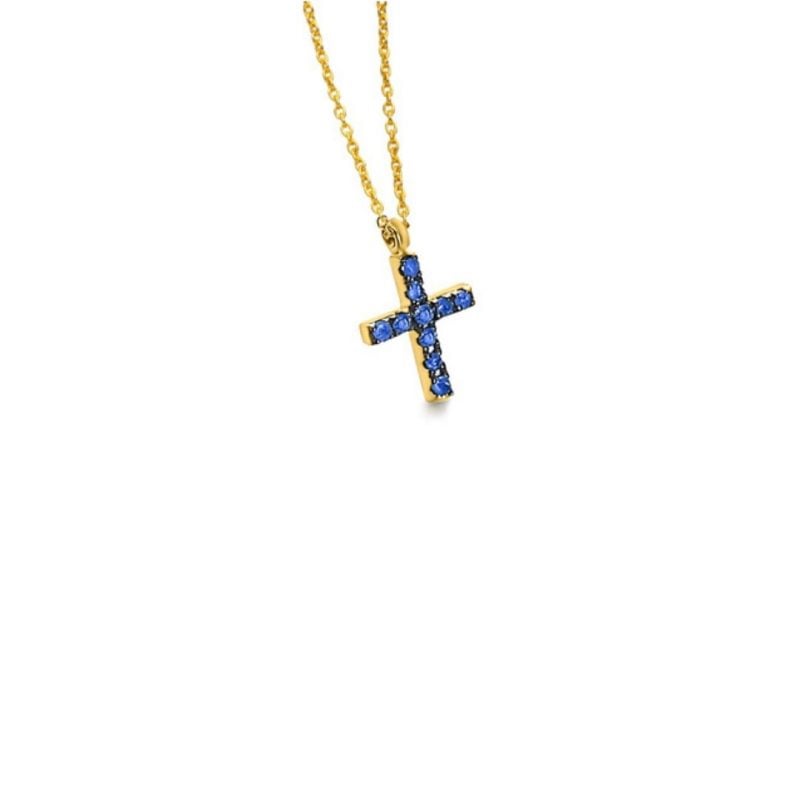 LE CARRÈ collana oro giallo con croce zaffiri cross necklace sapphires sconto discount