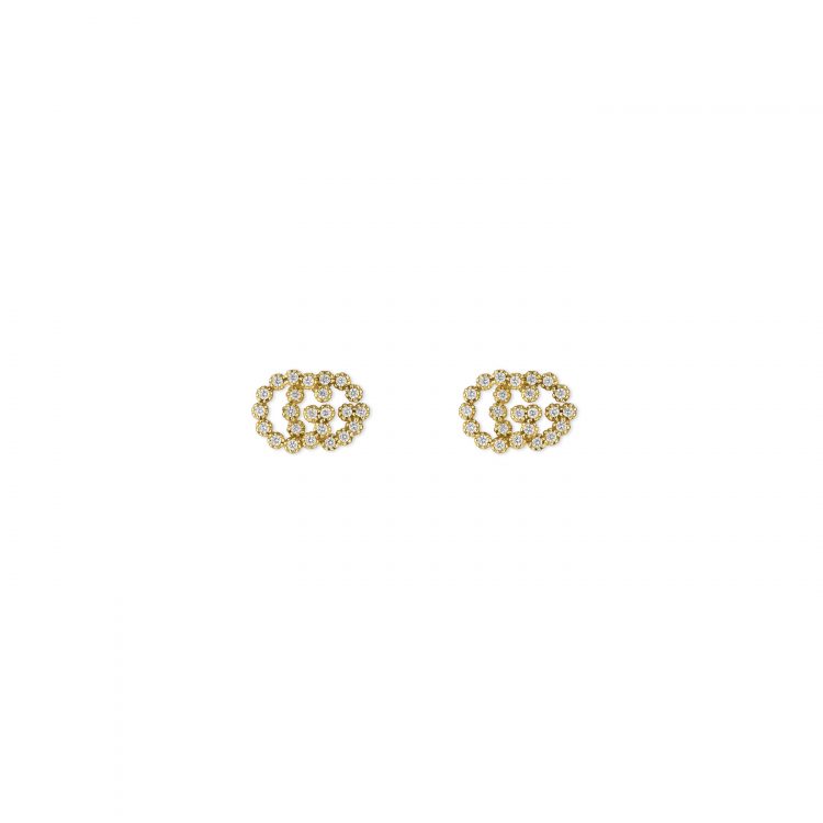 Orecchini Gucci GG Running in oro giallo 18 carati e diamanti earrings Guci sconto discount