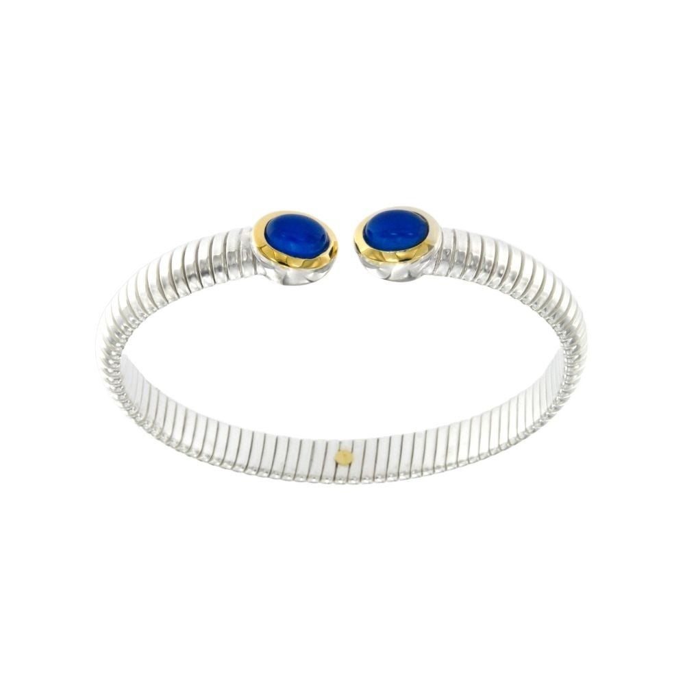 Bracciale Tubogas argento oro e agata blu bracelet with gold silver and blue agate SCONTO DISCOUNT