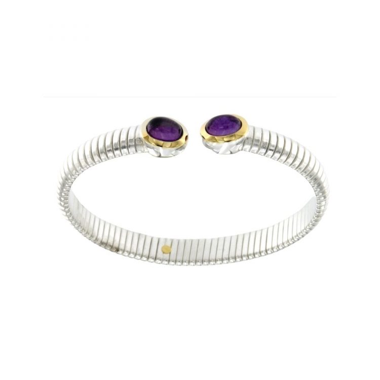 Bracciale Tubogas in argento oro e ametista bracelet in sterling silver with gold and amethyst finishing sconto discount