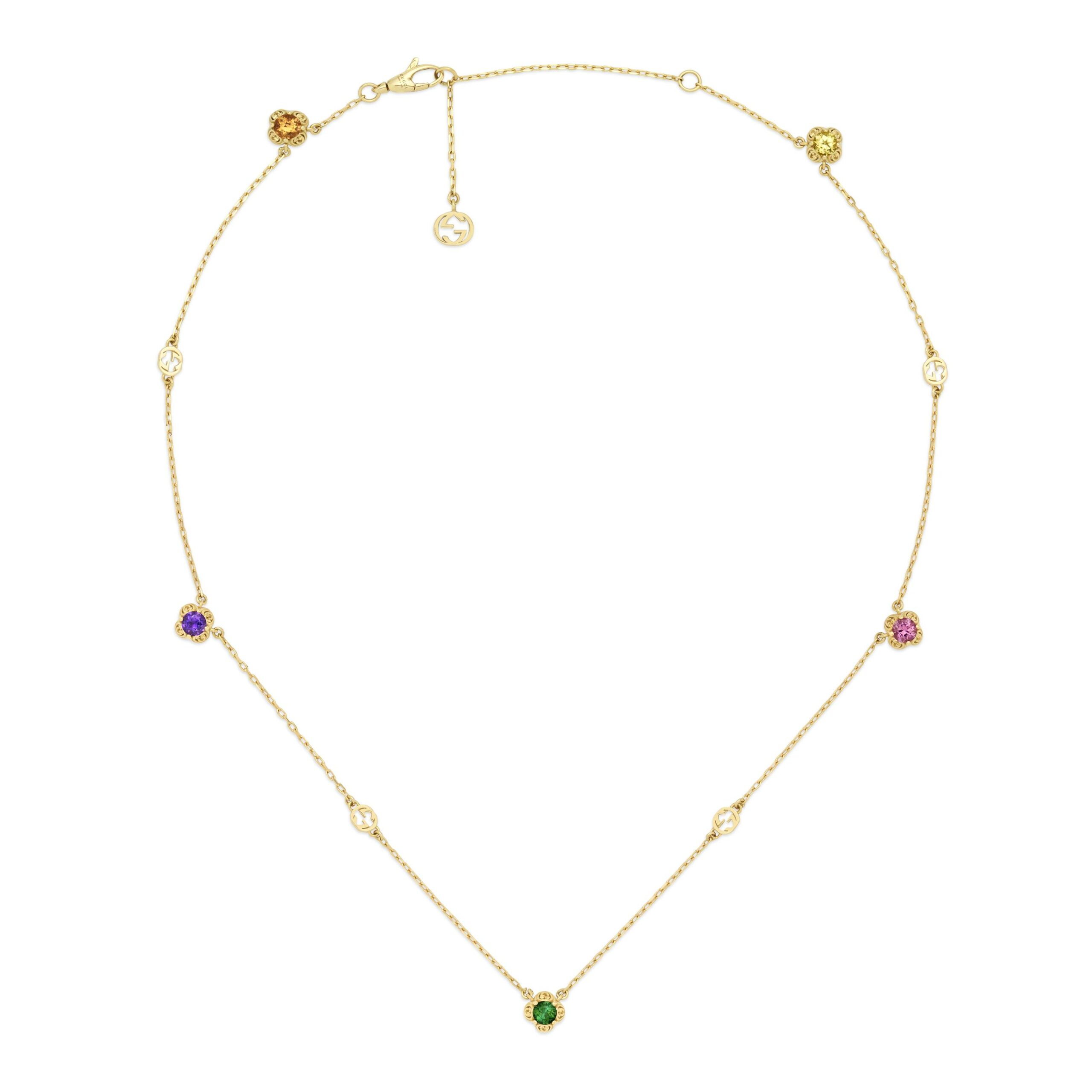 Gucci Collana Interlocking G 18 carati con pietre preziose necklace preciuse stones gold sconto discount