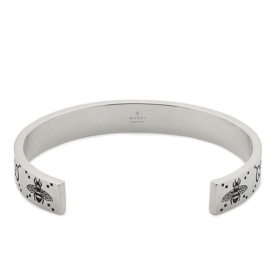Bees And Flowers Massive Vintage Sterling Silver Bracelet Cuff