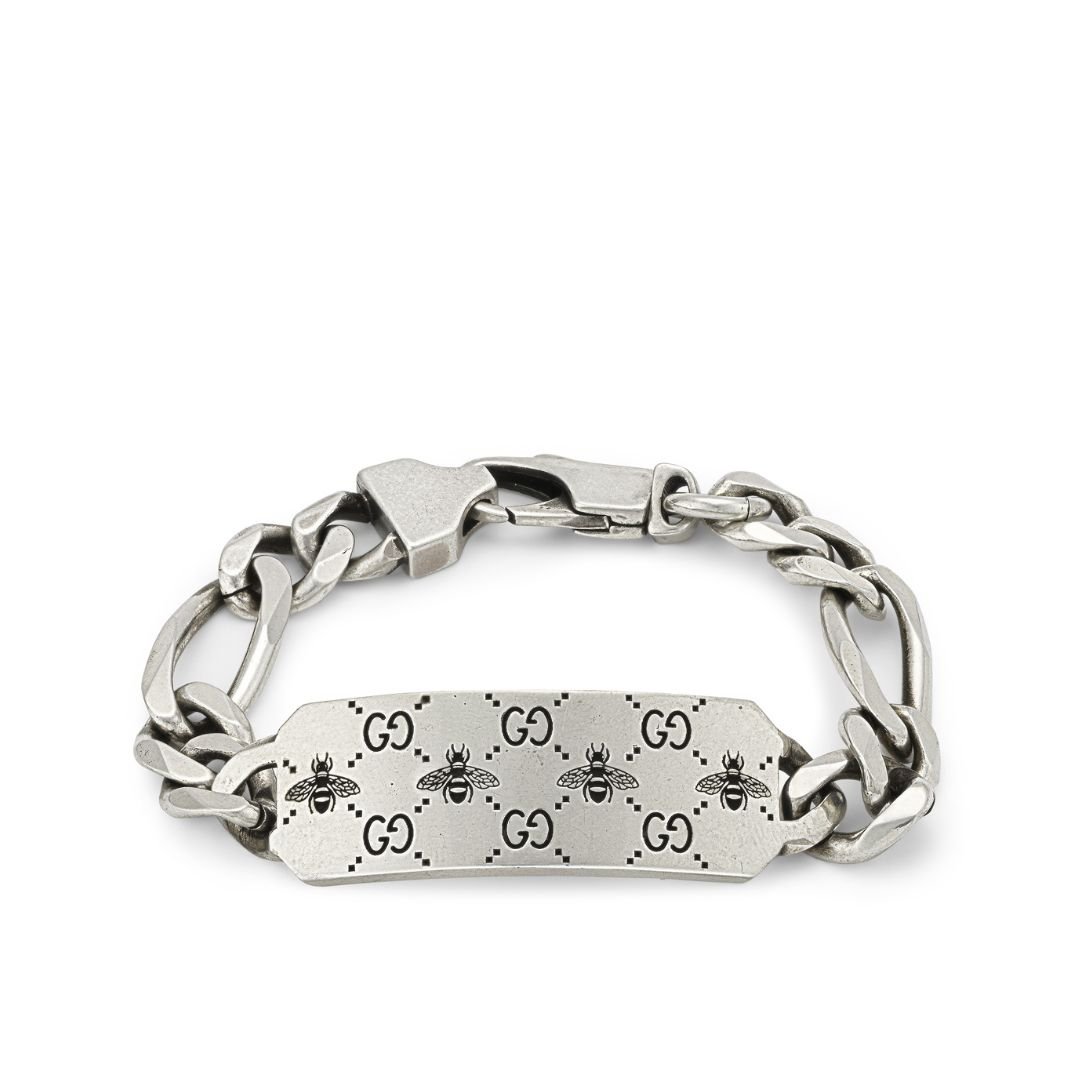 Stainless Steel Gucci Dizine Silver Shinning Bracelet For Mens And Boys