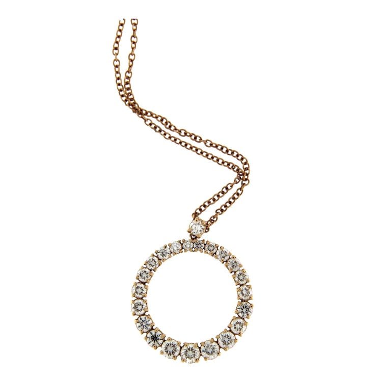 ROSE GOLD GRIFFE NECKLACE LARGE CIRCLE PENDANT WITH DIAMONDS 1,30 CT