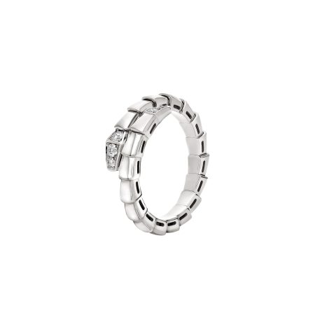Serpenti Viper one-coil white gold ring set with pavé diamonds