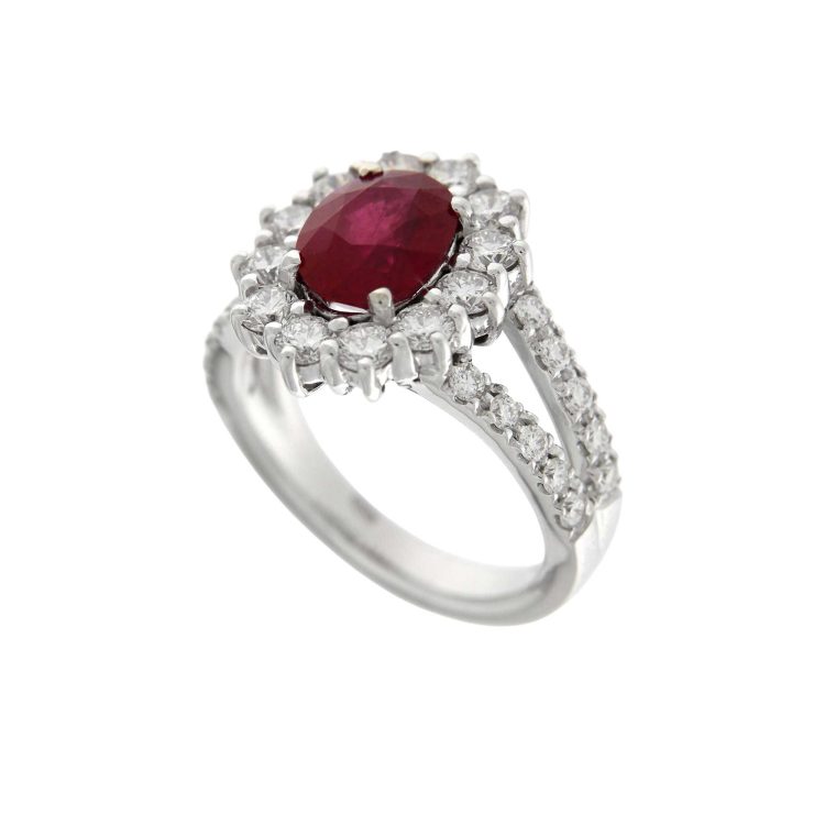 Anello Stars in oro bianco a gambo doppio con Rubino Birmano certificato ct.2,58 - immagine 2