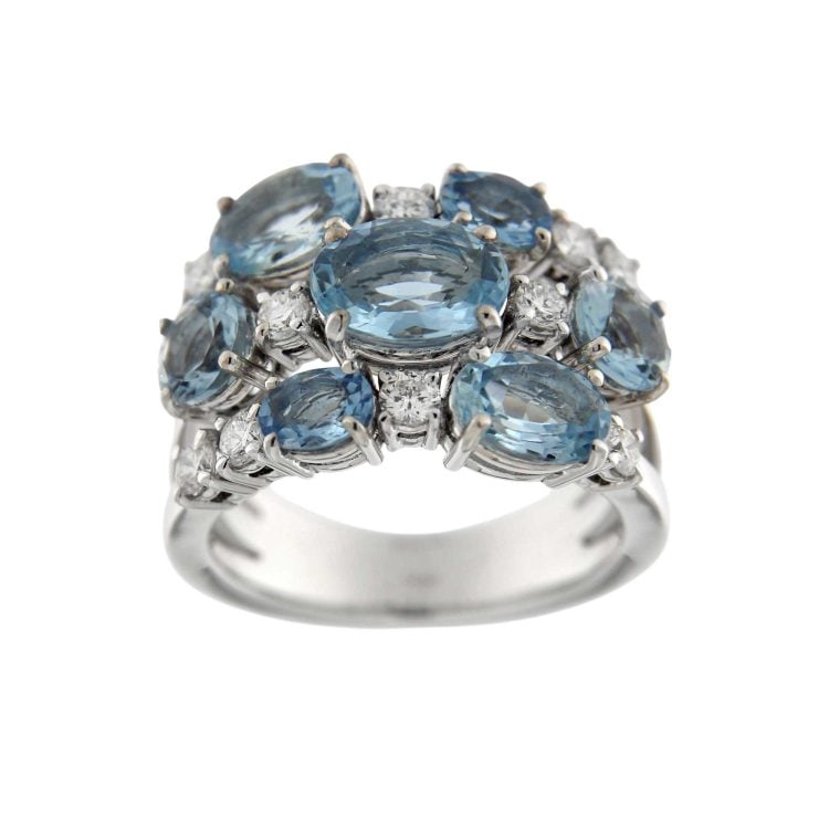 Anello Stars in oro bianco con acquamarine ct.3,56