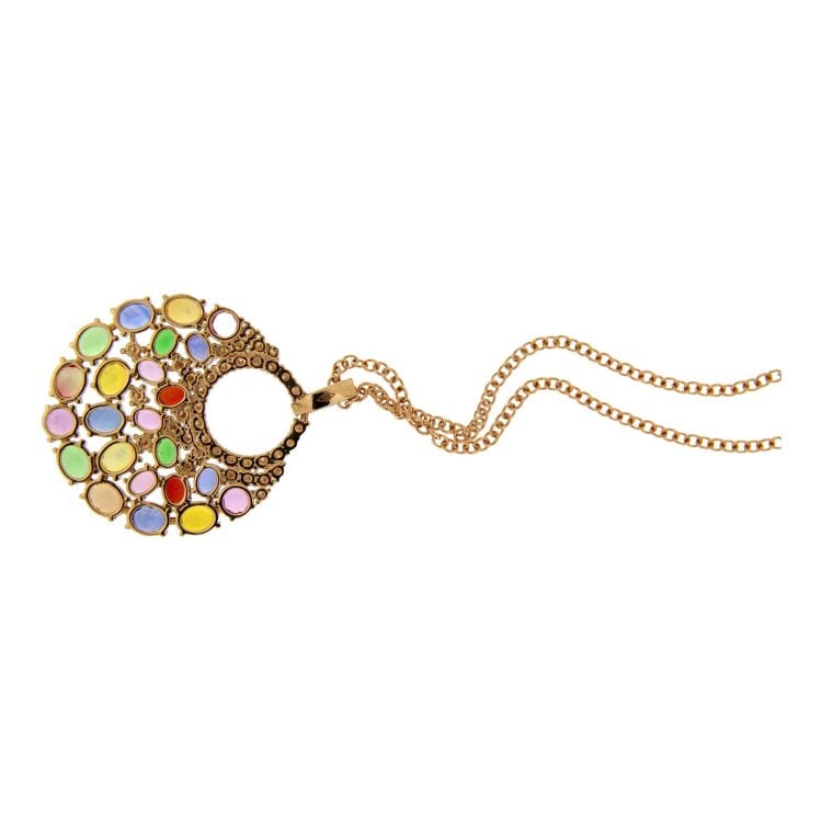Rose gold necklace with large multi-coloured sapphire and tzavorite pendant - Image 3