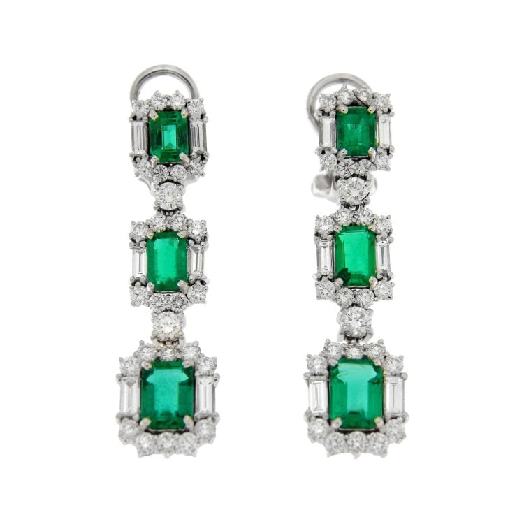 WHITE GOLD STARS EARRINGS WITH EMERALDS 3.72 CT