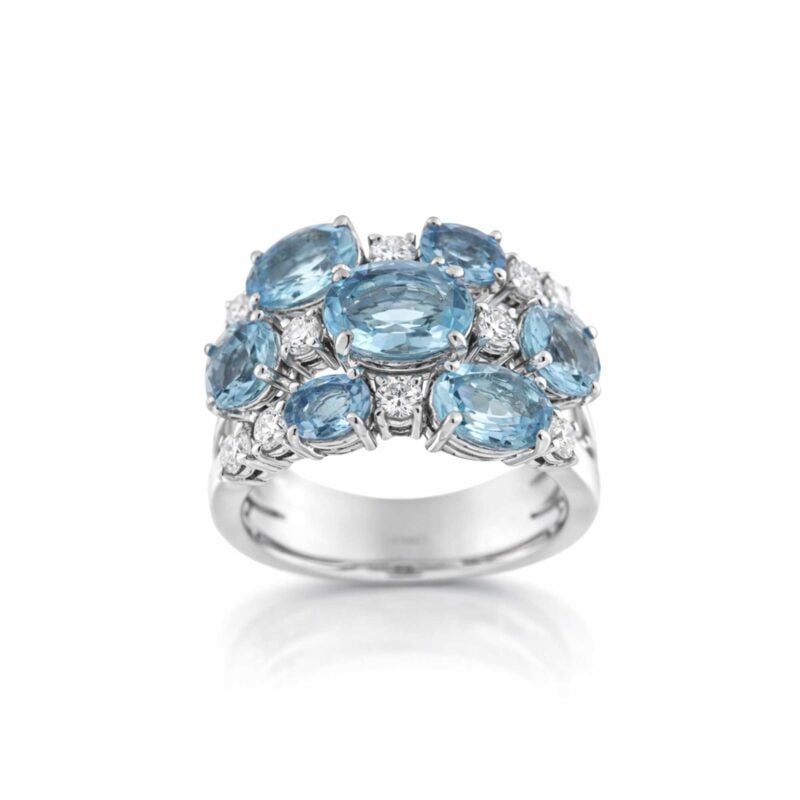 Anello Stars in oro bianco con acquamarine ct.3,56