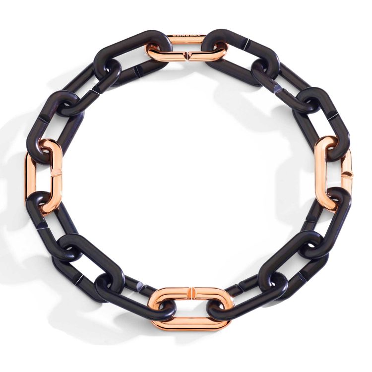 MON JEU CHAIN COMPOSED OF 12 EBONY AND 4 ROSE GOLD MODULES
