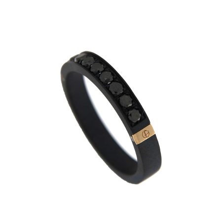 BLACK TITANIUM RING WITH 18CT GOLD OVERLAYS AND 0.67CT BLACK DIAMONDS