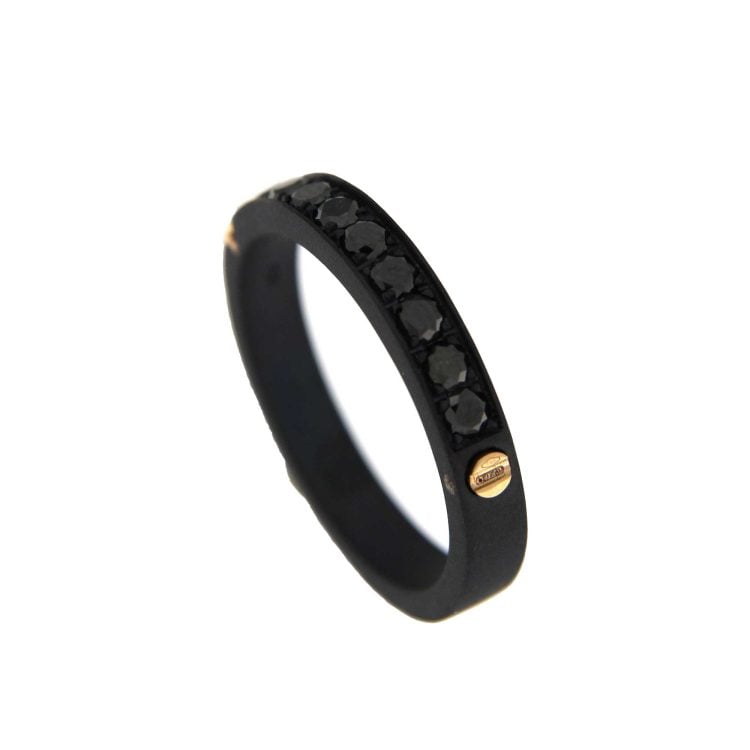 BLACK TITANIUM RING WITH 18CT GOLD OVERLAYS AND 0.67CT BLACK DIAMONDS - Image 2