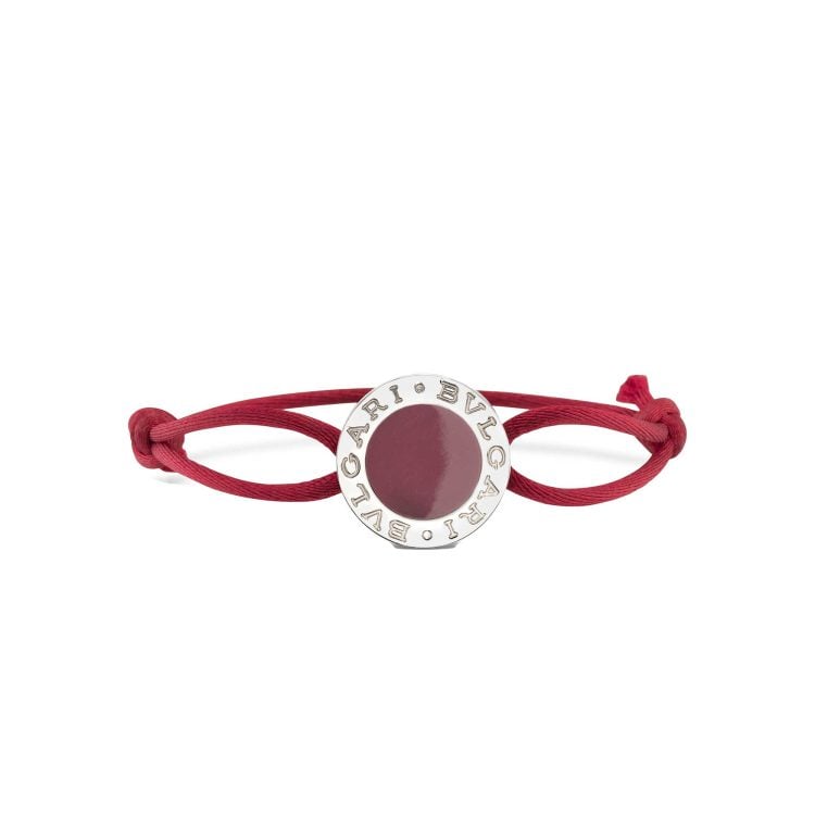 Bvlgari Bvlgari bracelet in red fabric with an iconic logo décor in sterling silver and red enamel