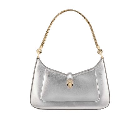 Serpenti Baia Shoulder Bag opal grey nappa leather lining