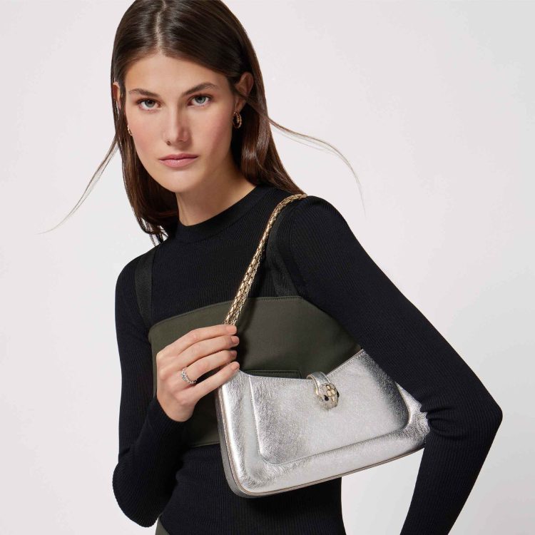 Serpenti Baia Borsa A Spalla vitello Striated argento - immagine 6